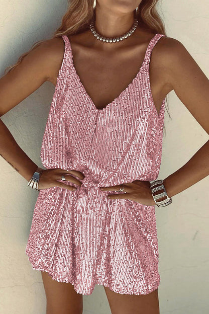 Vitoria | Dames Paillettenjurk met Spaghettibandjes – Sexy Mini Jurk met V-Hals en Glansfinish