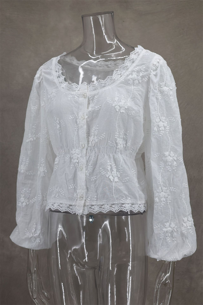 Vida | Dames See-Through Geborduurde Cardigan – Sexy Stijl met Borduurwerk en Knopen