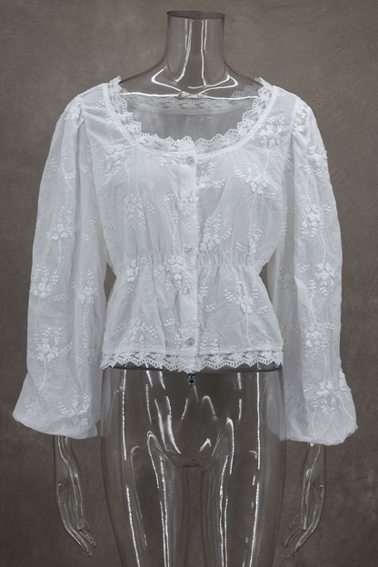 Vida | Dames See-Through Geborduurde Cardigan – Sexy Stijl met Borduurwerk en Knopen
