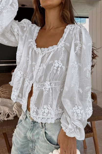 Vida | Dames See-Through Geborduurde Cardigan – Sexy Stijl met Borduurwerk en Knopen