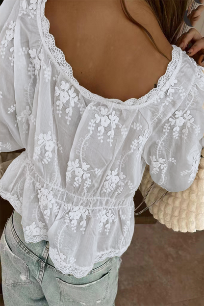 Vida | Dames See-Through Geborduurde Cardigan – Sexy Stijl met Borduurwerk en Knopen