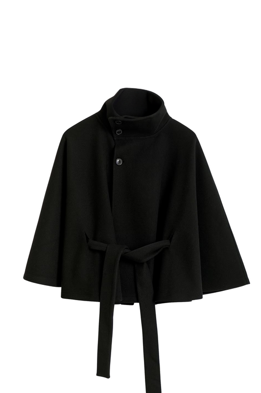 Cape Jas Dames | Losvallende herfstjas met batwing mouwen en ceintuur, elegante standkraag