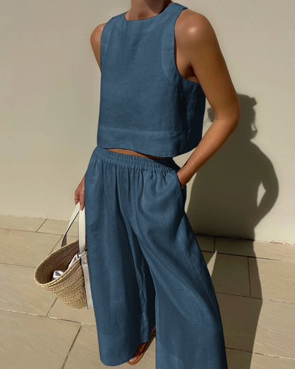 Clazina | Dames Set – Tweedelige Zomeroutfit met Crop Top en High-Waist Broek