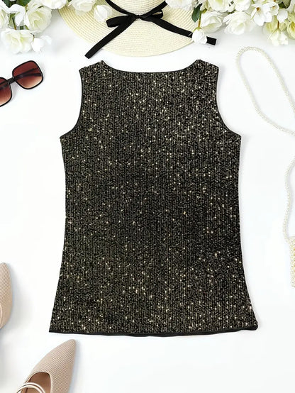 Alyana Top | Dames mouwloze V-hals top met pailletten voor zomer en feestelijke gelegenheden