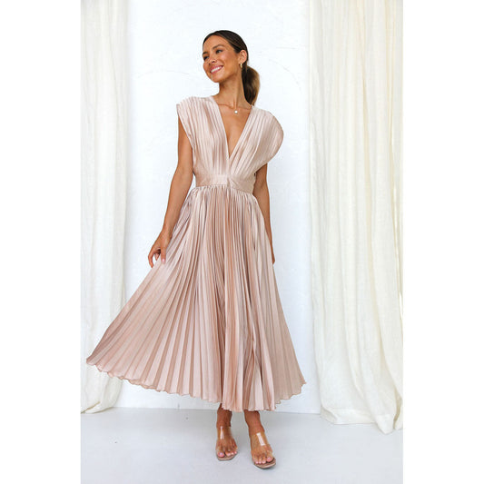 Veda | Dames Midi-jurk met Plissérok – V-hals Jurk voor Elegante en Luchtige Looks