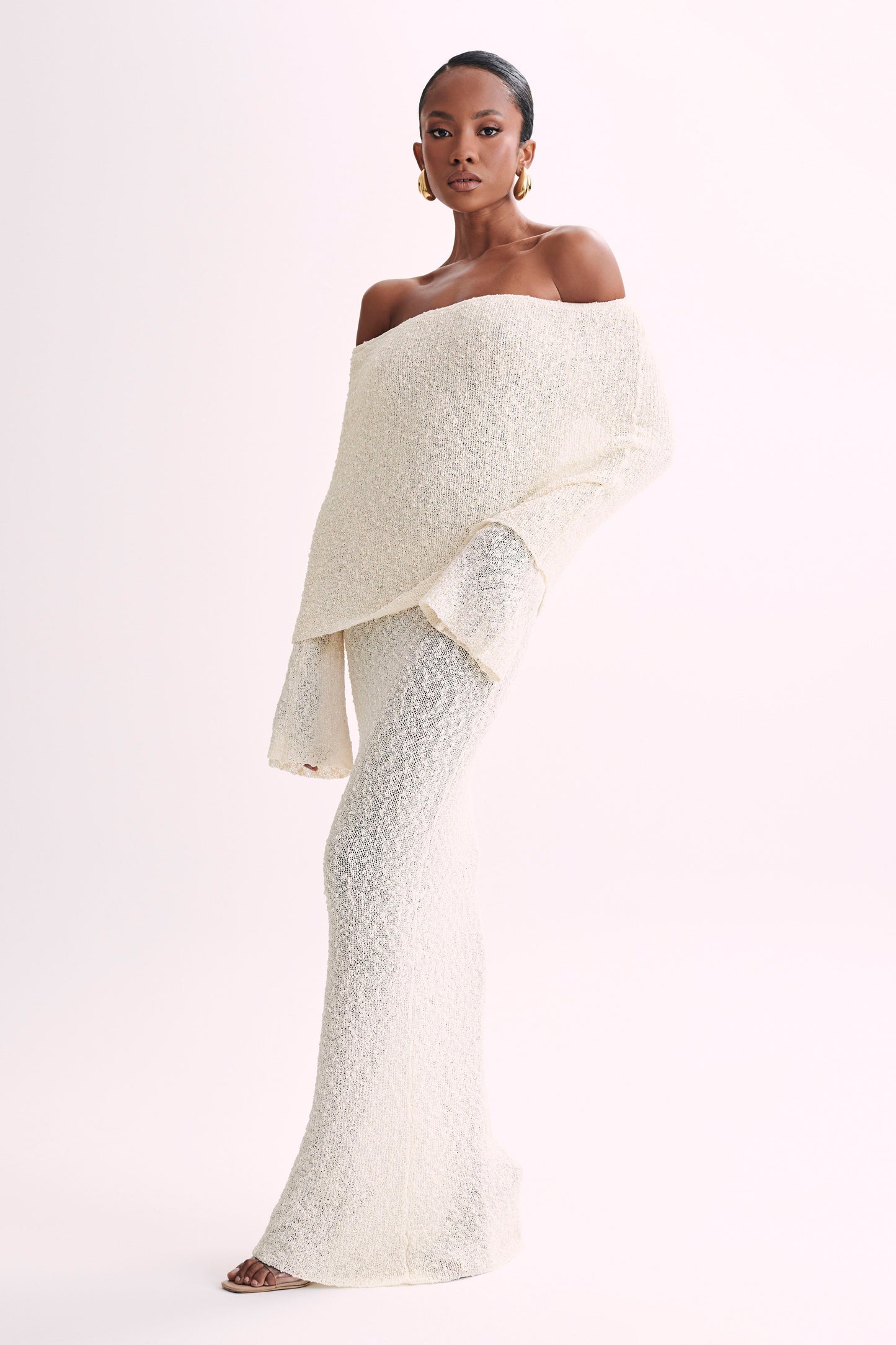 Marissa Off Shoulder Boucle Maxi Dress - Ivory
