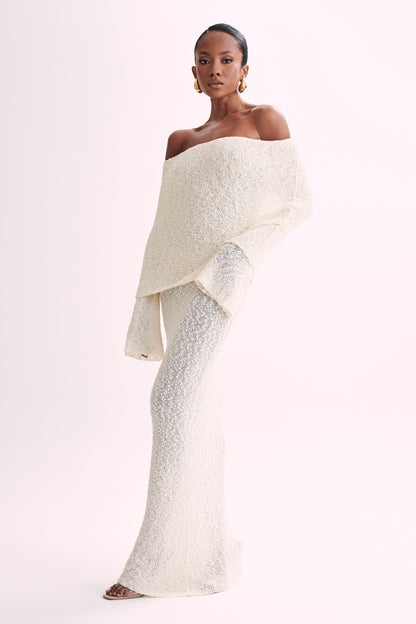 Marissa Off Shoulder Boucle Maxi Dress - Ivory