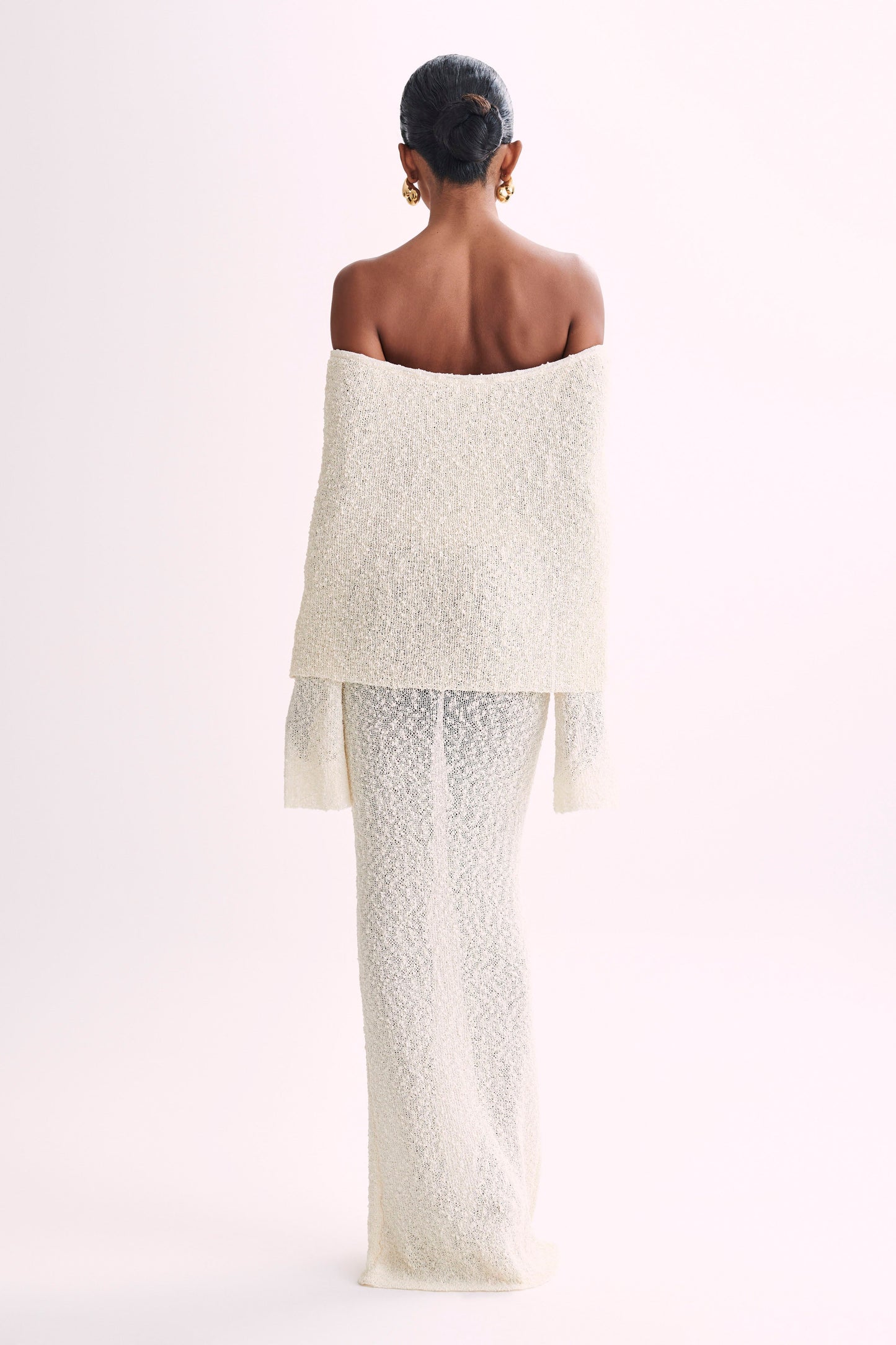 Marissa Off Shoulder Boucle Maxi Dress - Ivory