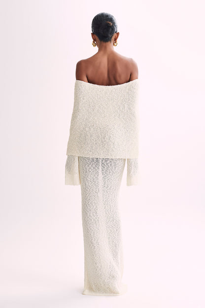 Marissa Off Shoulder Boucle Maxi Dress - Ivory