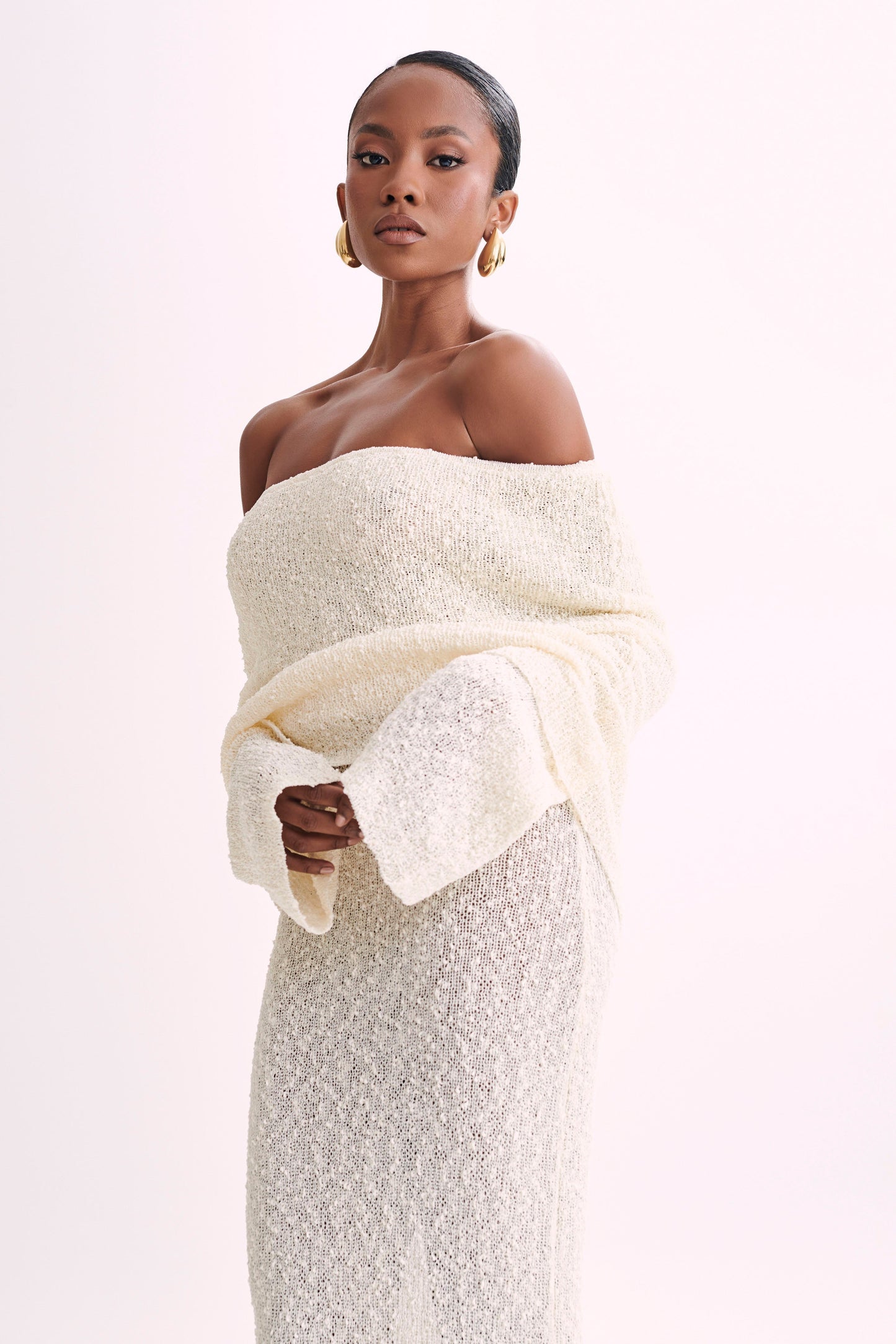 Marissa Off Shoulder Boucle Maxi Dress - Ivory