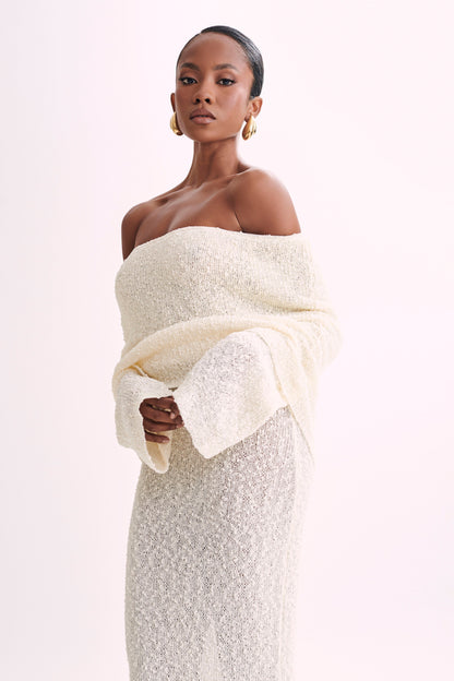 Marissa Off Shoulder Boucle Maxi Dress - Ivory