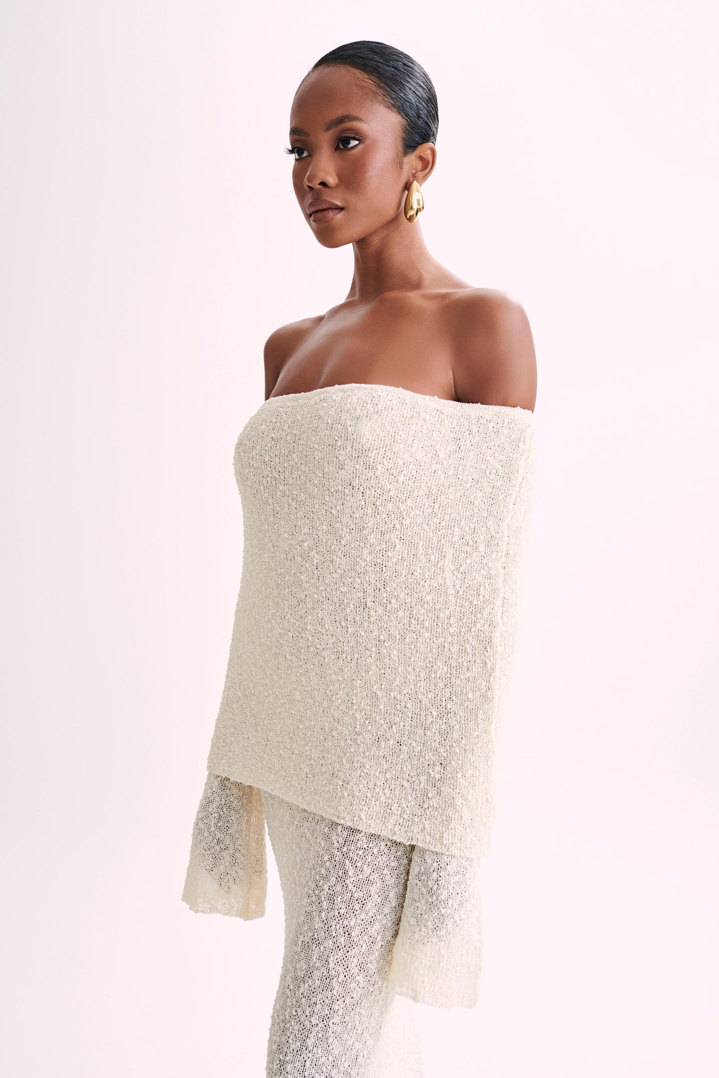 Marissa Off Shoulder Boucle Maxi Dress - Ivory