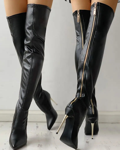 Daniek Overknee Laarzen | Dames Laarzen met Gouden Hak en Ritsdetail