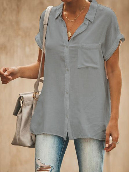 Veronique | Dames Top – Relaxed Fit, Korte Mouwen, Kraag en Knoopsluiting