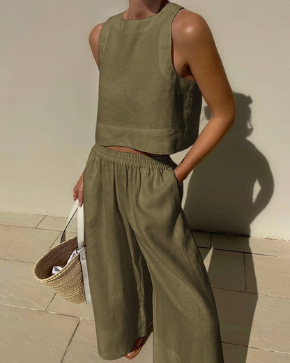 Clazina | Dames Set – Tweedelige Zomeroutfit met Crop Top en High-Waist Broek