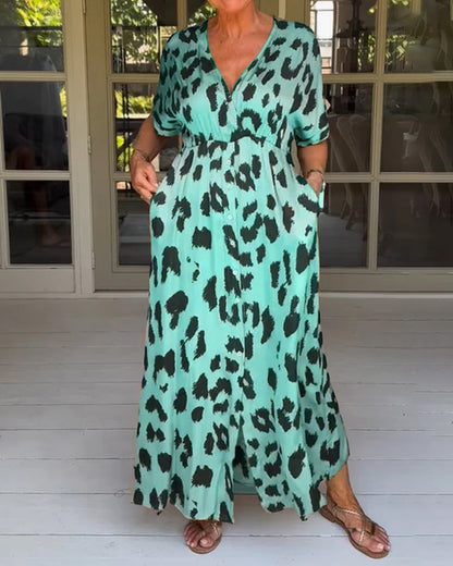 Karina | Dames Jurk – Zomerjurk met Luipaardprint, Losse Pasvorm en Zakken