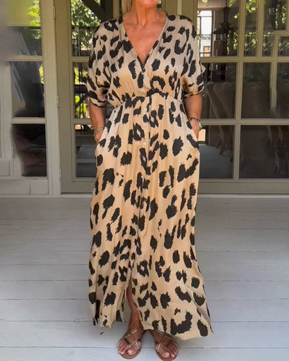 Karina | Dames Jurk – Zomerjurk met Luipaardprint, Losse Pasvorm en Zakken