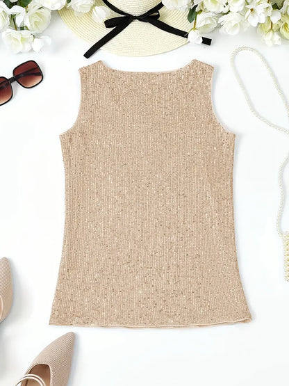 Alyana Top | Dames mouwloze V-hals top met pailletten voor zomer en feestelijke gelegenheden