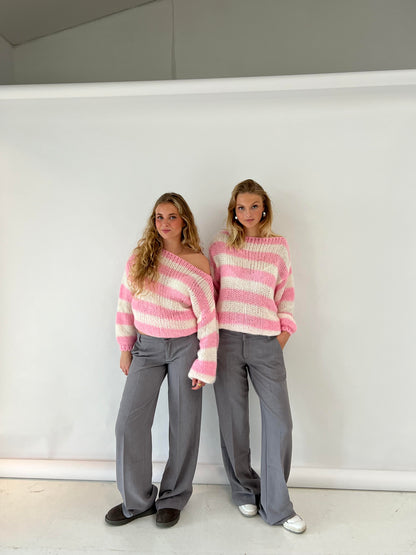 Tes Trui | Dames oversized gestreepte knit met ronde hals