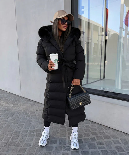 Eleva’s Buff Coat | Dames lange winterjas met capuchon en tijdloze elegantie