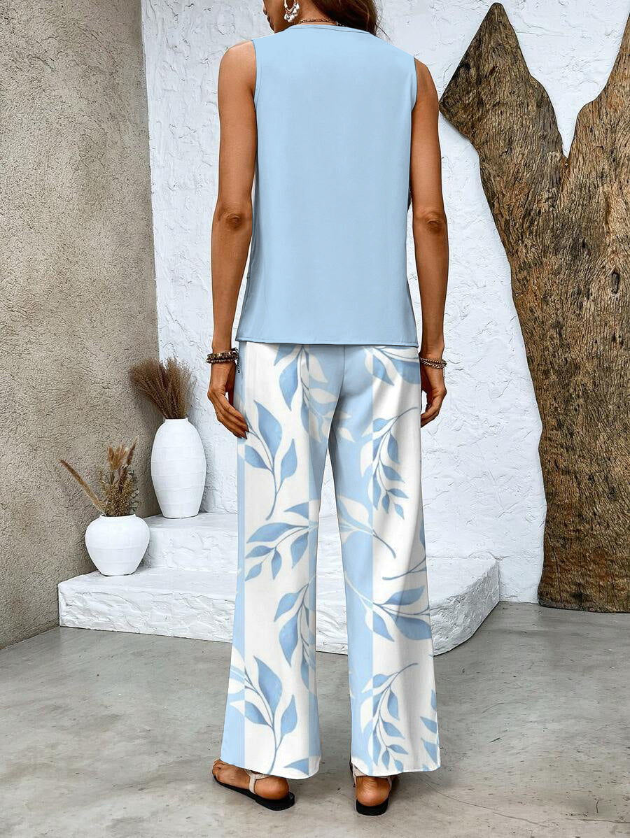 Yori | Dames Tweedelige Set – Luchtige Elegante Zomerset met Gelaagde Top en Wijde Broek