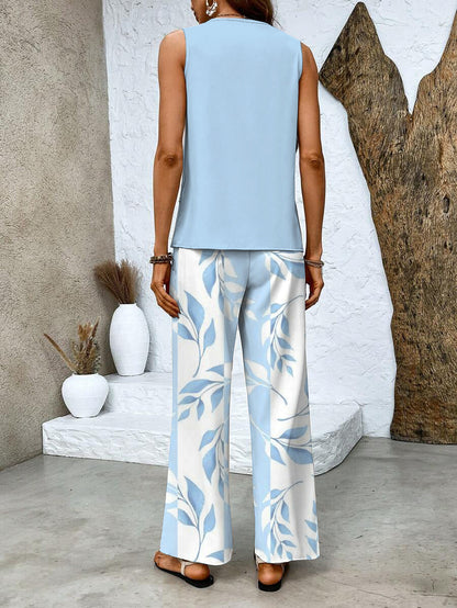 Yori | Dames Tweedelige Set – Luchtige Elegante Zomerset met Gelaagde Top en Wijde Broek
