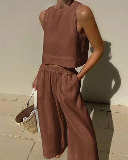 Clazina | Dames Set – Tweedelige Zomeroutfit met Crop Top en High-Waist Broek