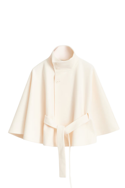 Cape Jas Dames | Losvallende herfstjas met batwing mouwen en ceintuur, elegante standkraag