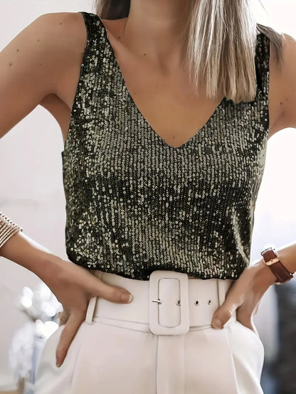Alyana Top | Dames mouwloze V-hals top met pailletten voor zomer en feestelijke gelegenheden