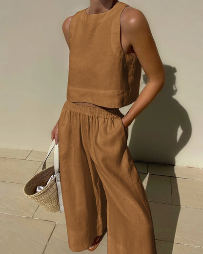 Clazina | Dames Set – Tweedelige Zomeroutfit met Crop Top en High-Waist Broek