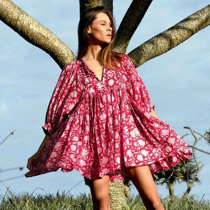 Frieda | Zomerjurk voor Vrouwen in Multicolor – Lichtgewicht en Speelse Pasvorm met Halve Mouwen