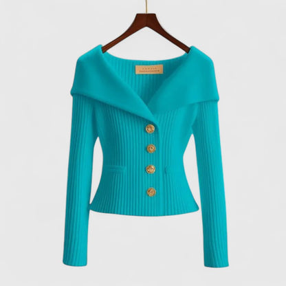 Beathe Herfsttrui Dames | Elegante Off-Shoulder Trui met Gouden Knopen