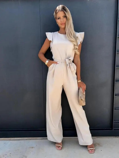 Selma | Elegante Dames Jumpsuit – Met Vlindermouwen, Brede Pijpen & Bijpassende Riem