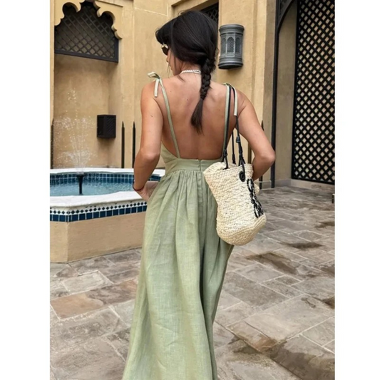 Margje | Zomerjurk Dames met Tie-Shoulder Bandjes en Volumineuze Rok voor Elegante Look