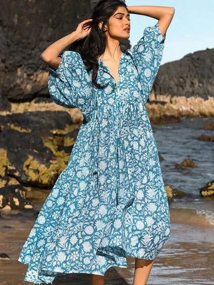 Frieda | Zomerjurk voor Vrouwen in Multicolor – Lichtgewicht en Speelse Pasvorm met Halve Mouwen