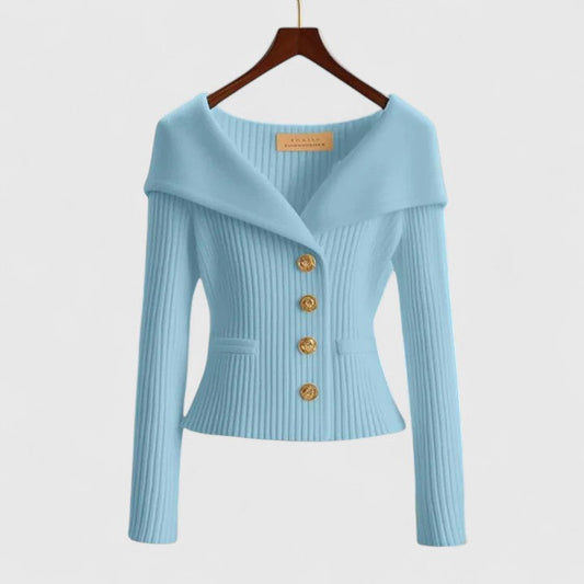Beathe Herfsttrui Dames | Elegante Off-Shoulder Trui met Gouden Knopen