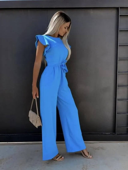 Selma | Elegante Dames Jumpsuit – Met Vlindermouwen, Brede Pijpen & Bijpassende Riem