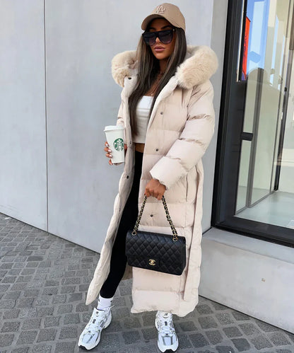 Eleva’s Buff Coat | Dames lange winterjas met capuchon en tijdloze elegantie