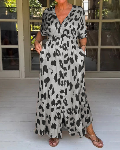 Karina | Dames Jurk – Zomerjurk met Luipaardprint, Losse Pasvorm en Zakken
