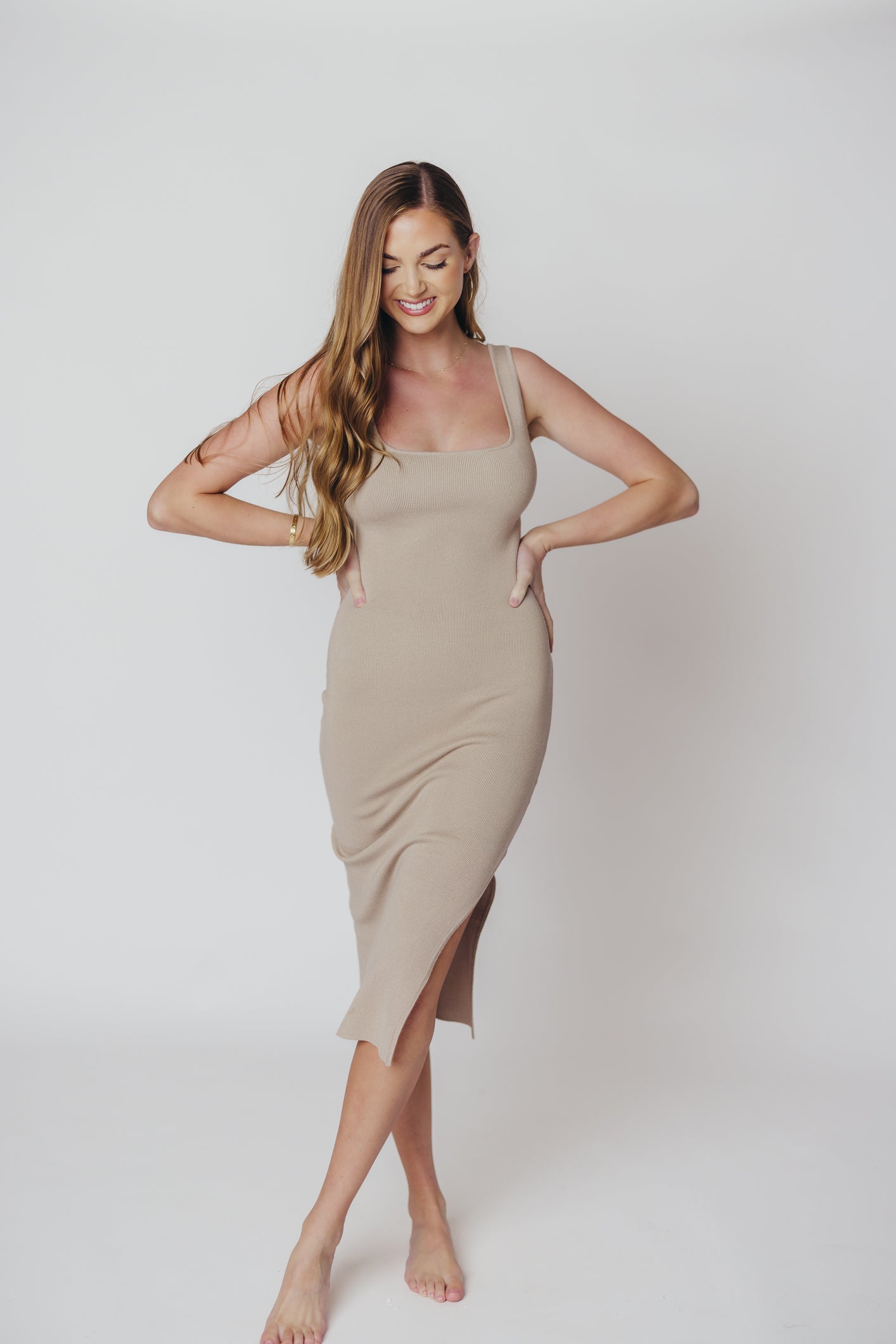 Samira | Gebreide Midi-Jurk voor Dames met Elegante Vierkante Halslijn