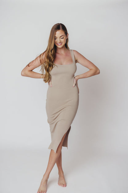 Samira | Gebreide Midi-Jurk voor Dames met Elegante Vierkante Halslijn