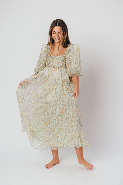 Esmée | Zwangere Maxi Jurk – Elegante Empire Taille & Romantische Ballonmouwen voor Speciale Gelegenheden