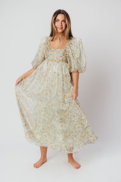 Esmée | Zwangere Maxi Jurk – Elegante Empire Taille & Romantische Ballonmouwen voor Speciale Gelegenheden