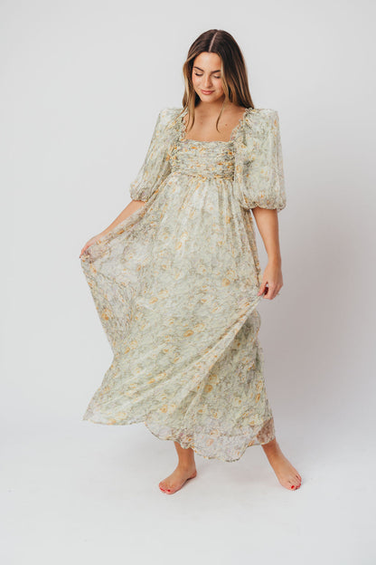 Esmée | Zwangere Maxi Jurk – Elegante Empire Taille & Romantische Ballonmouwen voor Speciale Gelegenheden