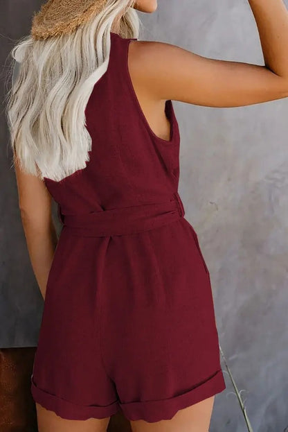 Naya | dames korte jumpsuit met V-hals, zakken en strikceintuur – elegantie en comfort in één