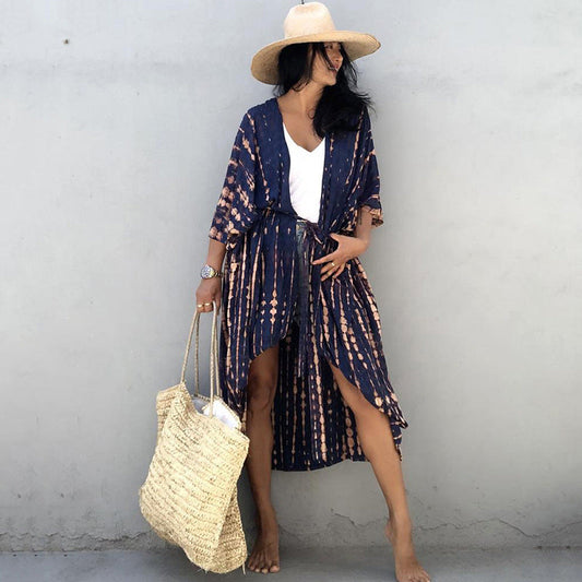 Zoe | Dames Kimono Jurk met Ontspannen Pasvorm en Tailleband – Midi Lengte en Ademend Materiaal