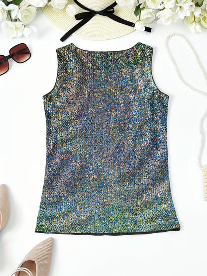 Alyana Top | Dames mouwloze V-hals top met pailletten voor zomer en feestelijke gelegenheden