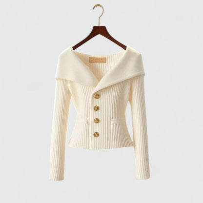 Beathe Herfsttrui Dames | Elegante Off-Shoulder Trui met Gouden Knopen