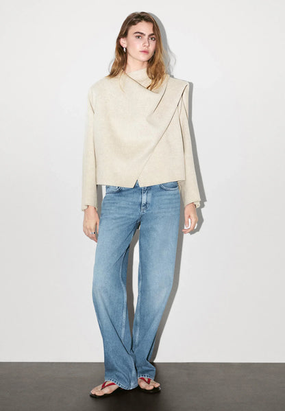 Nona Jas Dames | Asymmetrische Wolmix Jas met Sjaaldetail