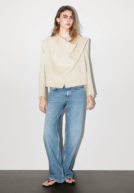 Nona Jas Dames | Asymmetrische Wolmix Jas met Sjaaldetail